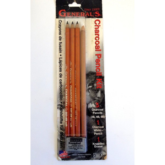 Vintage Generals Charcoal Drawing Set White/Black Set 4 Pencils & Eraser #557 BP - Picture 1 of 12